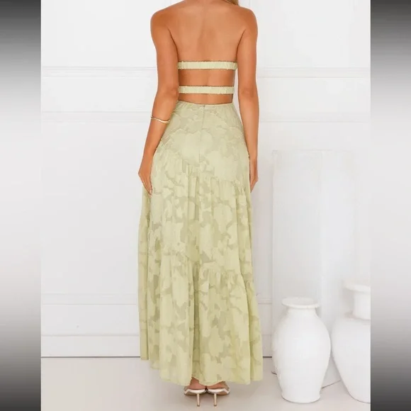 Hello Molly Strapless Maxi Dress Sage Green - Picture 3 of 6